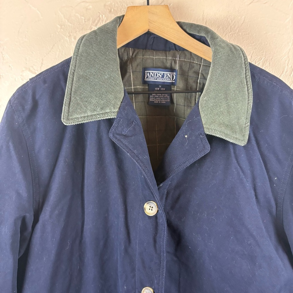 Lands End Women's Navy Blue Chore Barn Coat Corduroy Size 1X 16W 18W Thermolite - Picture 2 of 13